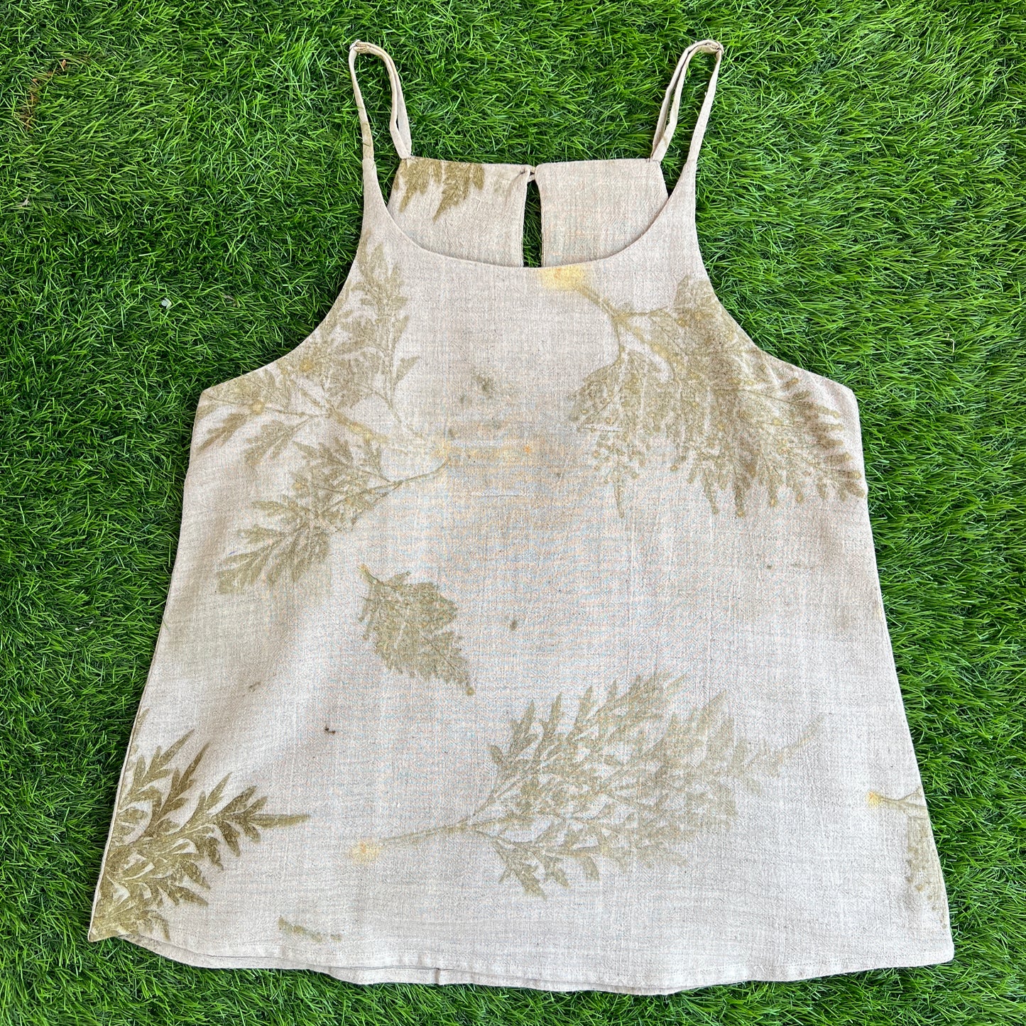 Women’s Eco-Printed Kala Cotton Blouse – Shiny Oak Leaf Impressions