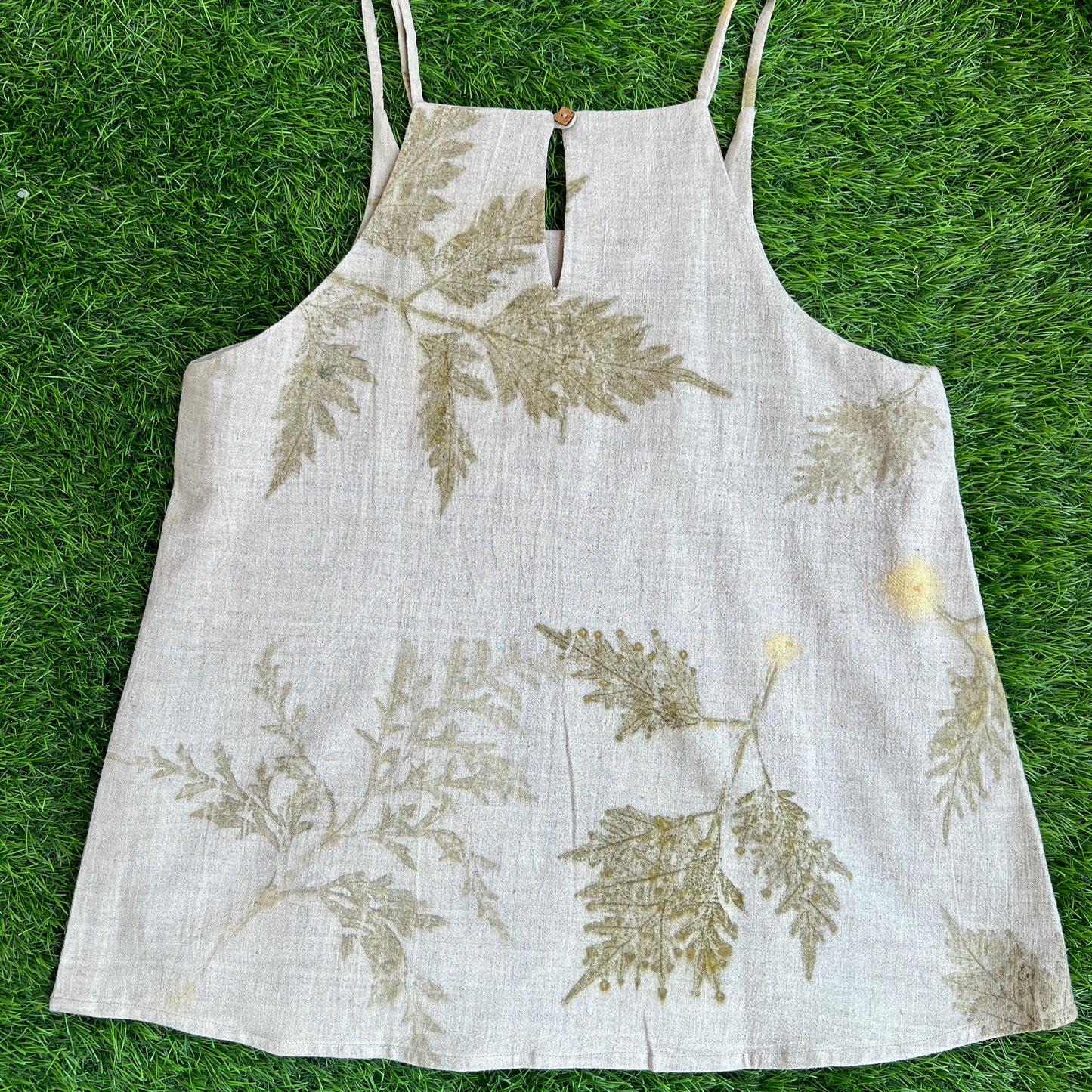 Women’s Eco-Printed Kala Cotton Blouse – Shiny Oak Leaf Impressions