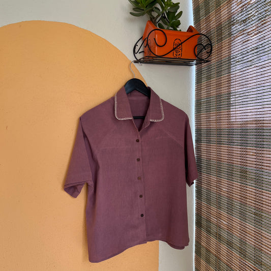 Women's Purple Sand with Hand-Embroidered Collar