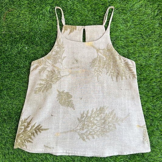 Women’s Eco-Printed Kala Cotton Blouse – Shiny Oak Leaf Impressions