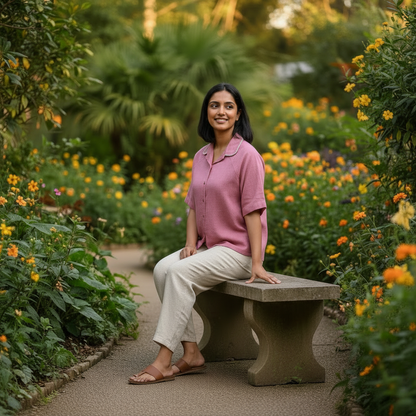 Women's Purple Sand with Hand-Embroidered Collar