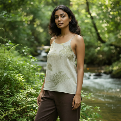 Women’s Eco-Printed Kala Cotton Blouse – Shiny Oak Leaf Impressions
