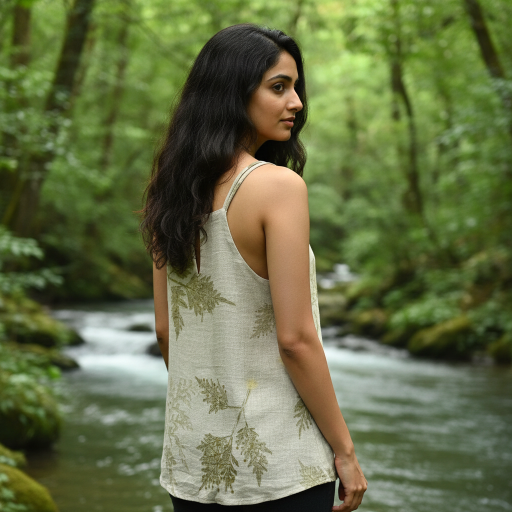 Women’s Eco-Printed Kala Cotton Blouse – Shiny Oak Leaf Impressions